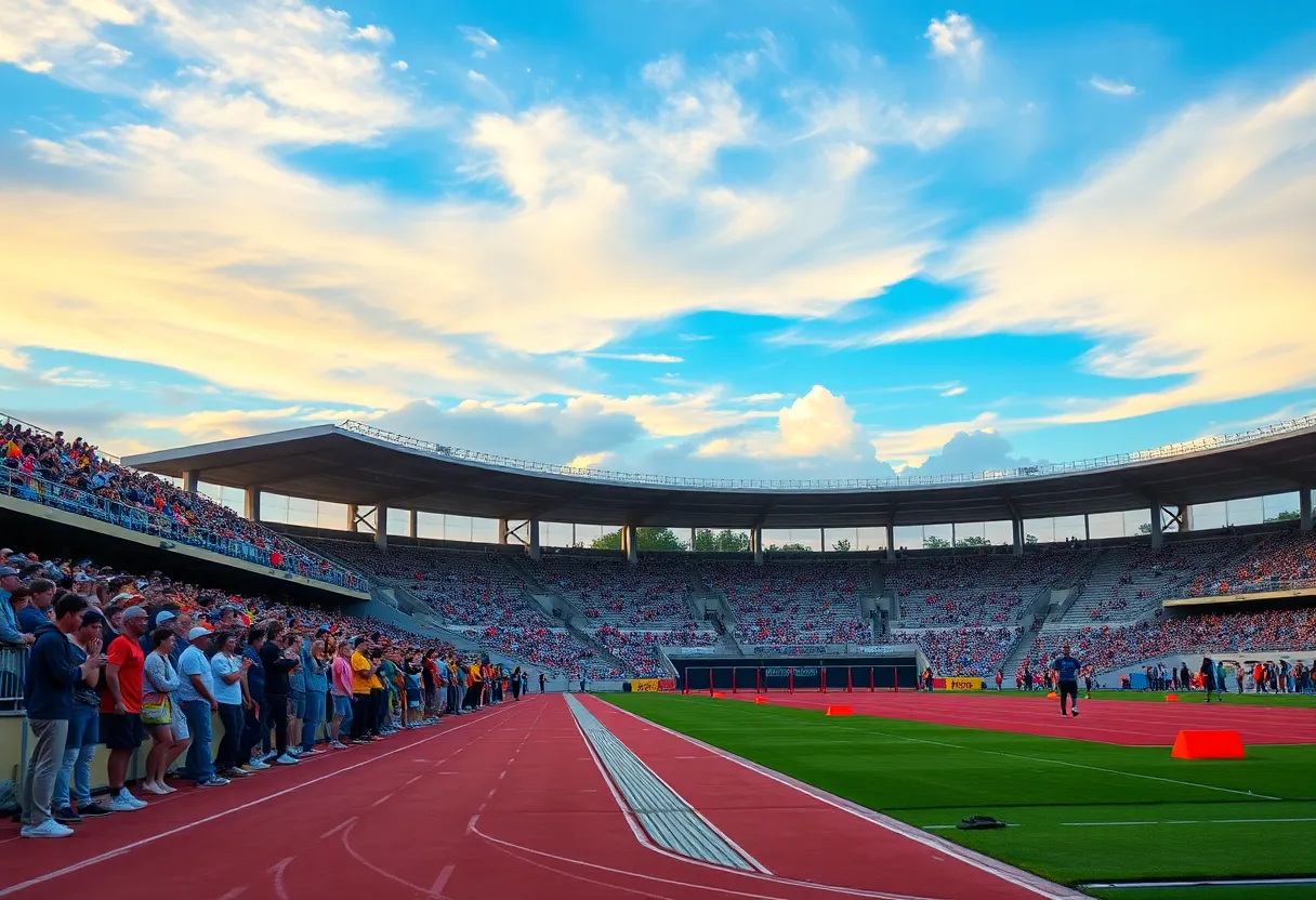 Fans cheering at NCAA Outdoor Track and Field event