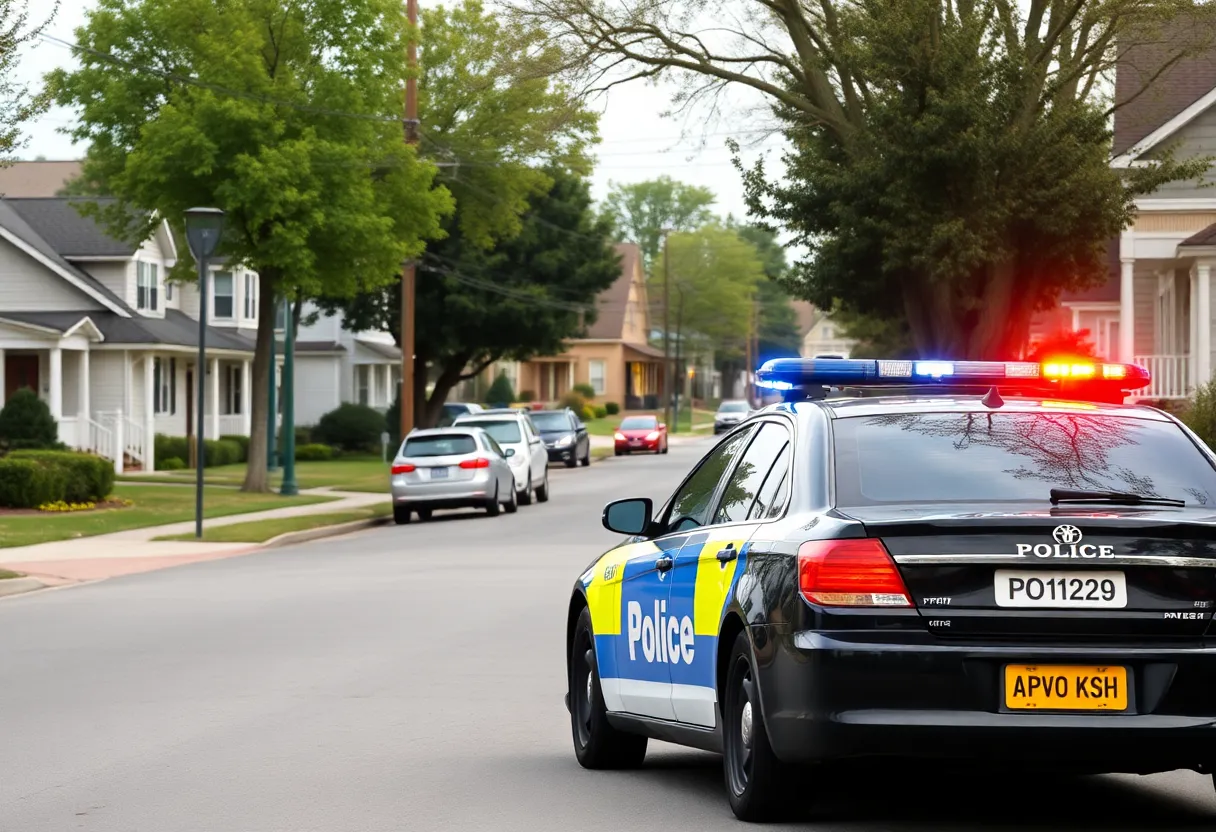 Police car in a residential neighborhood