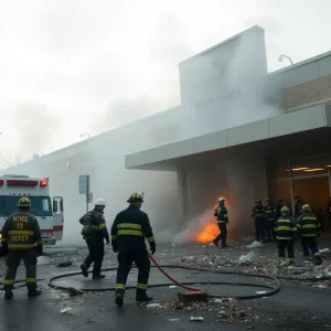 Emergency responders at the scene of the Palm Springs clinic bombing.