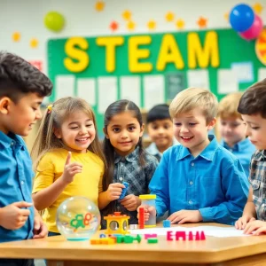 Students and families participating in educational activities at River Bend Elementary