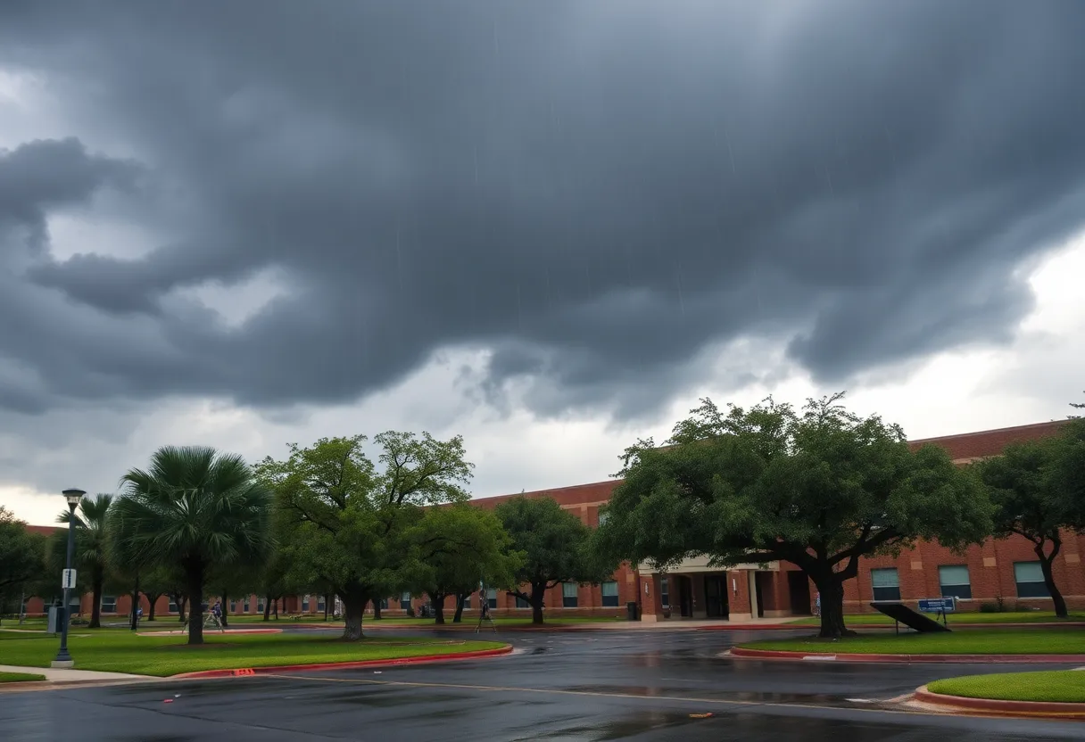 Severe storms with heavy rain and strong winds affecting Texas campus