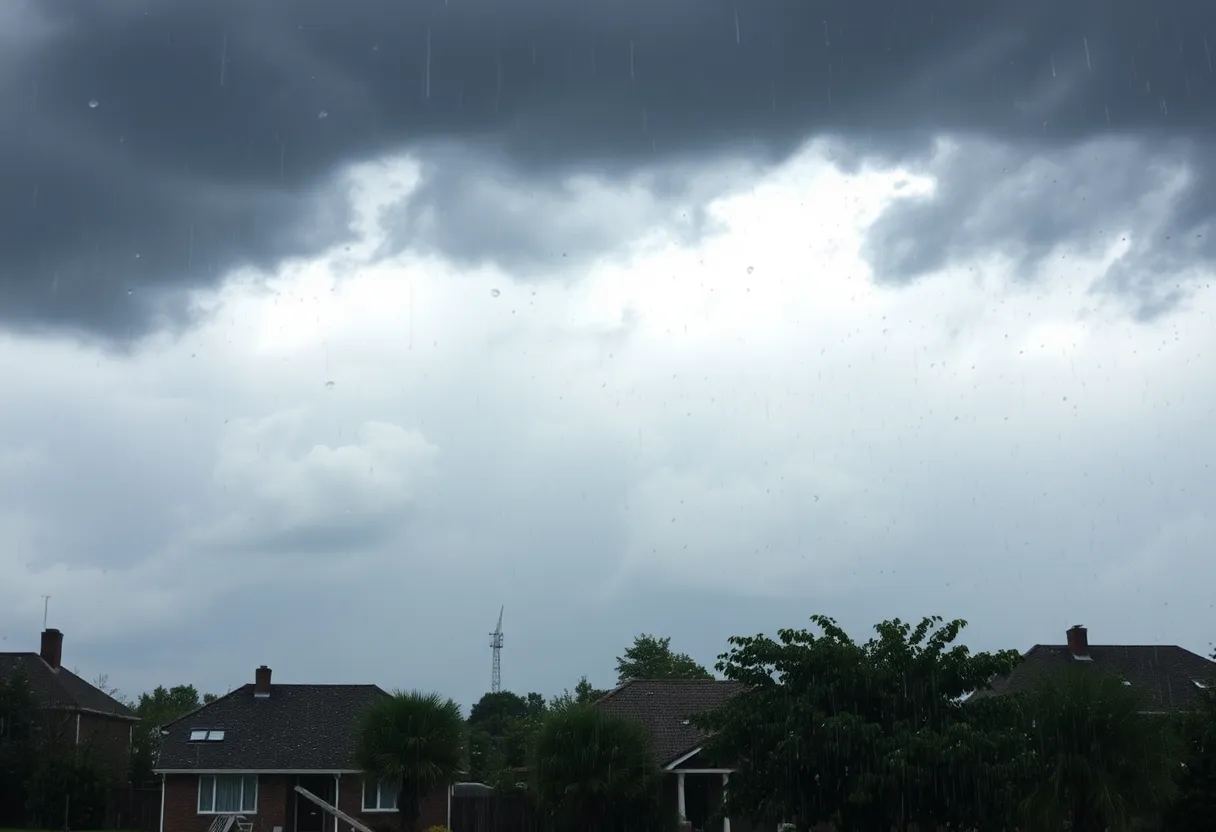 A view of damaged properties and scattered debris from severe weather in Texas