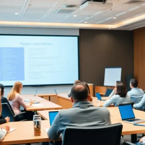 Participants in a meeting discussing educational policies at Texas A&M University.