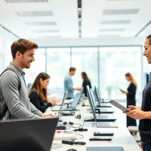 Students engaging at Texas A&M 12th Man Technology Service Center