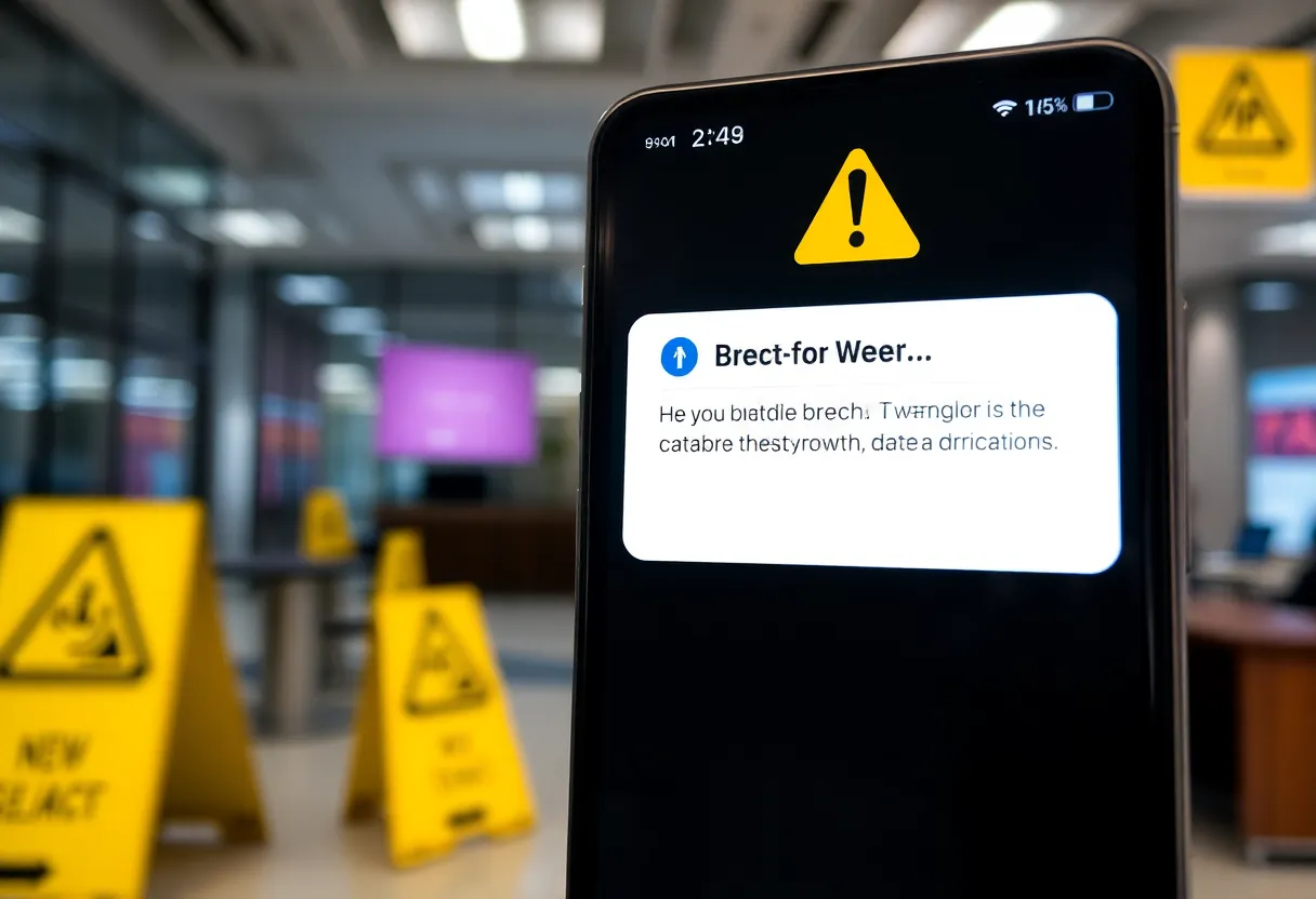 Warning about TeleMessage data breach on secure messaging app interface.
