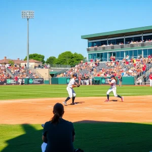 Texas A&M Aggies softball team celebrates their 18-0 victory over Saint Francis