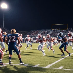 Texas A&M football players in action during a game.