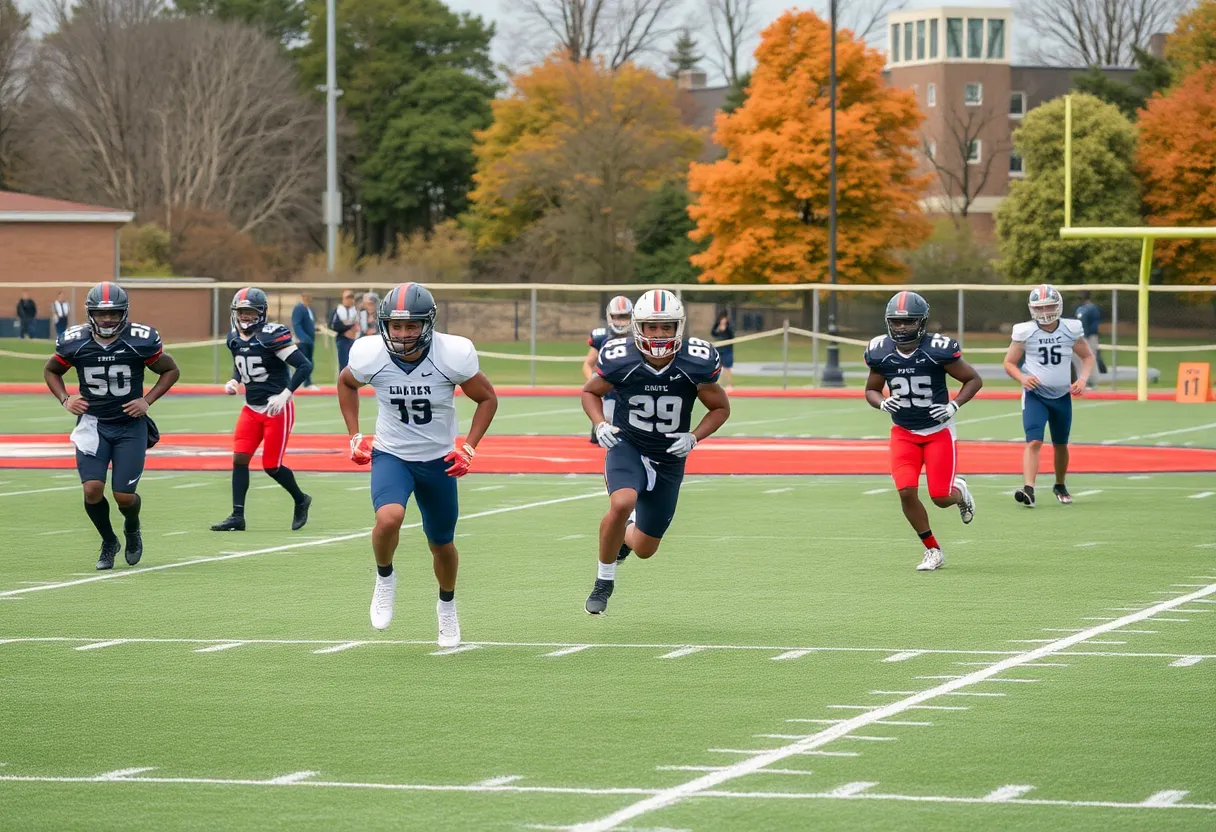 Players practicing on Texas A&M football field