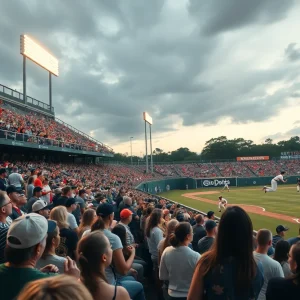 Fans react during the Texas A&M softball upset against Liberty