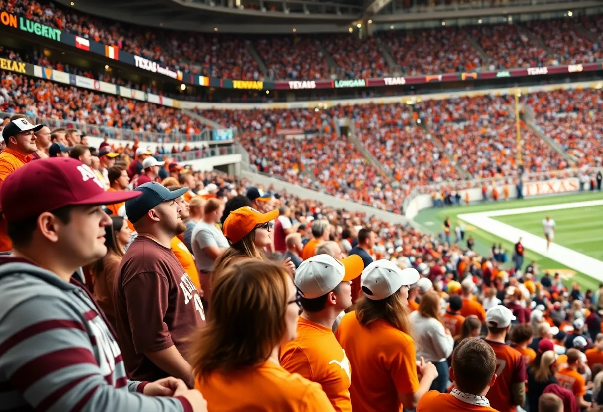 Fans at the Texas A&M and Texas Longhorns football game.