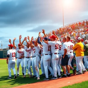 Celebration of Winston-Salem Dash after a game-winning hit