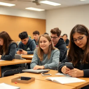 Students engaged in classroom learning without phones