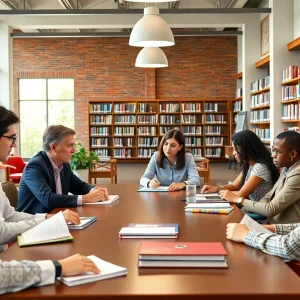 University officials collaborating on higher education accreditation