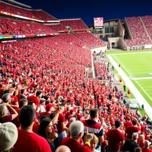 Crowd cheering at Kyle Field during a college football game