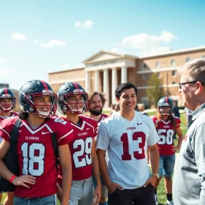 Group of athletes at college football recruitment event