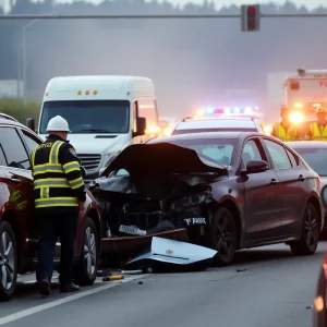 Emergency responders at the scene of a multi-vehicle crash