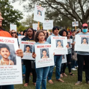 Community members gather for a vigil for a missing child in College Station, Texas.