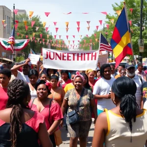 Community members celebrating Juneteenth during Freedom March