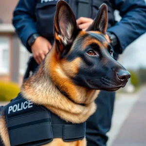 K-9 officer Garo wearing his new ballistic vest