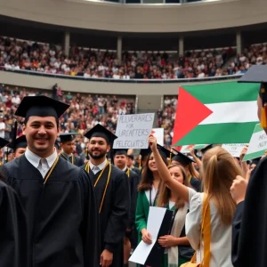 Protest and celebration at university graduation ceremony