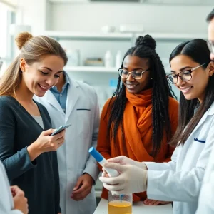 Researchers collaborating in a lab