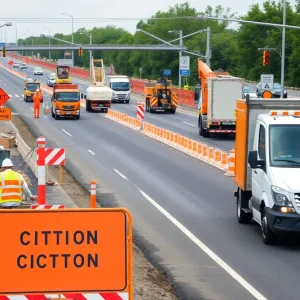 Construction workers working on Rock Prairie Road improvement.