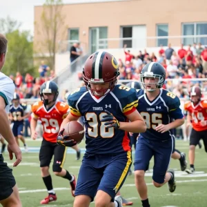 Players in action during the state 7-on-7 football tournament.