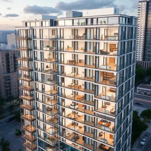 Rendering of student housing development in College Station