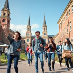 Students participating in a cash treasure hunt at Texas A&M University.