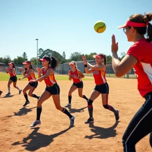 Texas A&M softball team practicing on the field