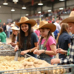 Participants at the Texas 4-H Roundup in College Station engaging in various agricultural and entrepreneurial activities.