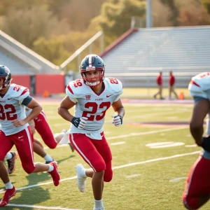 Texas A&M Aggies running backs practicing on the field