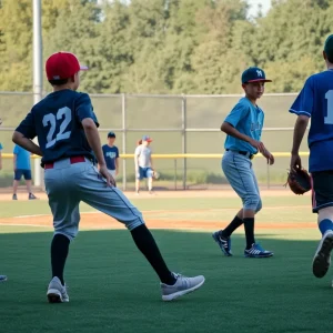 Texas A&M baseball players training on the field