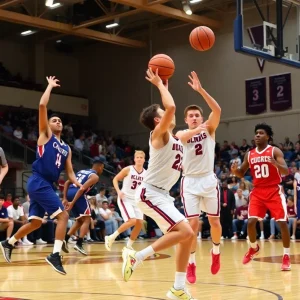 Texas A&M basketball players in action during a game
