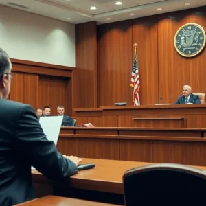 Courtroom scene representing legal battle involving Texas A&M University