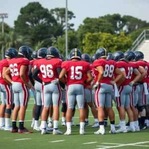 Texas A&M football team practicing together