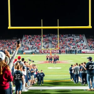 Fans cheering for Texas A&M Aggies football team during preparation for the season
