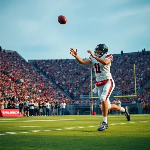 Texas A&M quarterback throwing a football during a game