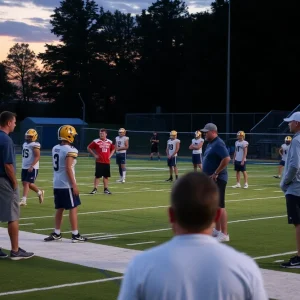 Football recruiting event at Texas A&M with young athletes.