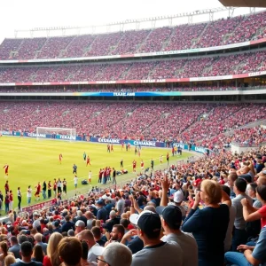 Fans cheering at a Texas A&M soccer game