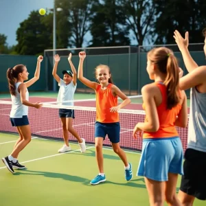 Texas A&M tennis athletes celebrating on the court