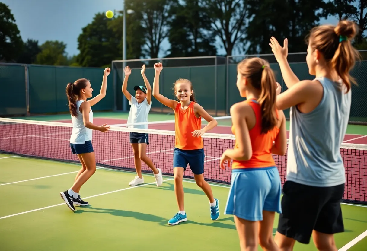 Texas A&M tennis athletes celebrating on the court