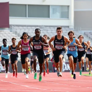 Texas A&M track and field athletes competing at a meet