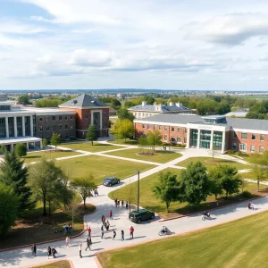 Texas A&M University campus with students and modern buildings