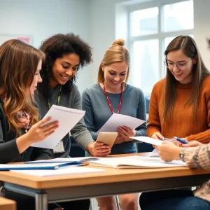 Educators collaborating in a classroom for professional development
