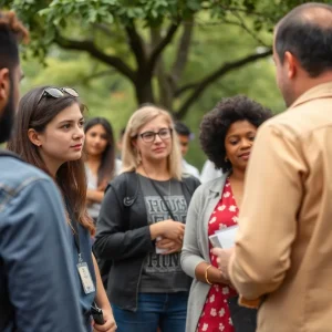 Group of residents and students in College Station discussing housing ordinances