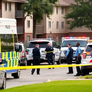 Police officers investigating at Sausalito Apartments in College Station