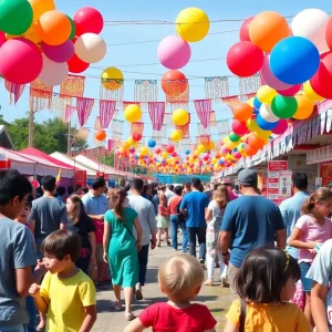 Families enjoying a vibrant community carnival with games and activities.
