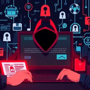 Digital representation of cybercrime threats affecting businesses and individuals.