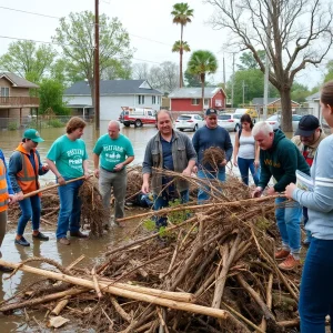 Community volunteers engaged in flood recovery work.